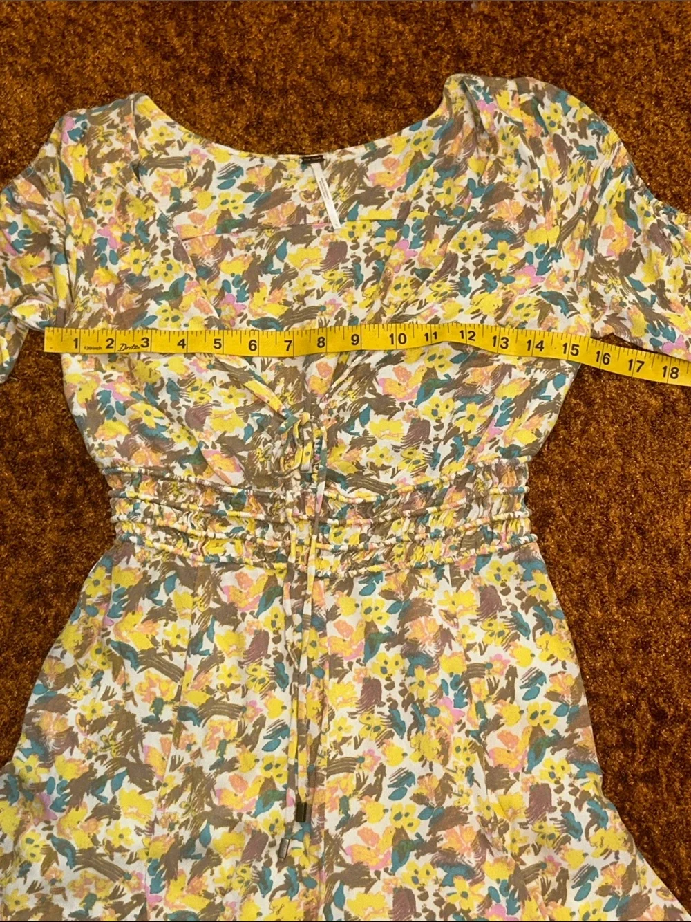 Free People Yellow Multi-Color Floral Tie-Front Mini Dress